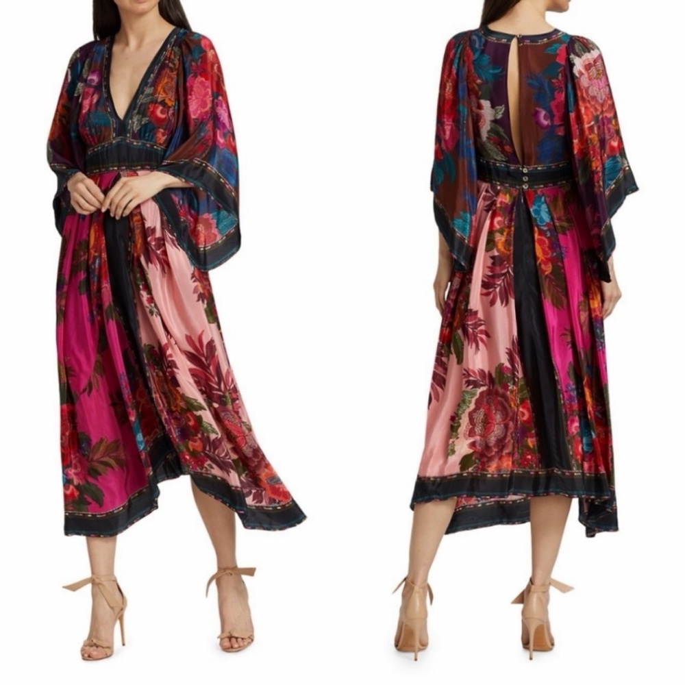 FARM Rio Multicolor Floral Midi Dress - Pink, Magenta, Teal, Brown